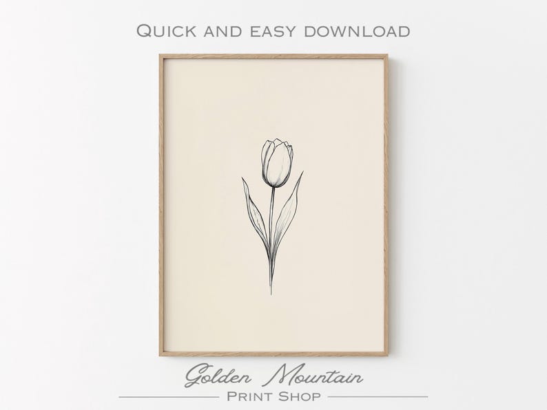 Tulip Line Art Print – Minimalist Floral Wall Art, Black and White ...