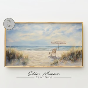 Vintage Neutral Beach Oil Painting Frame TV Art, Summer Digital Sea Wall Art, Landscape Farmhouse Frame TV Art, Coastal Seascape Wall Art