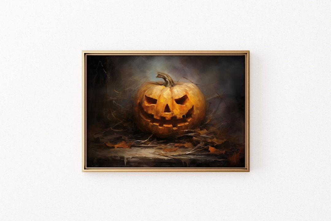 Vintage Halloween Decor Jack O Lantern Wall Art Pumpkin Painting Rustic ...