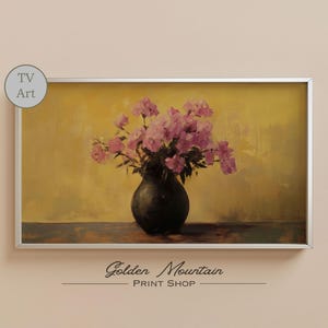 Vintage Pink Floral Still Life TV Art, Moody Flower Frame TV Art Print, Summer Wildflower Digital Download, Spring Frame TV Art Wall Decor