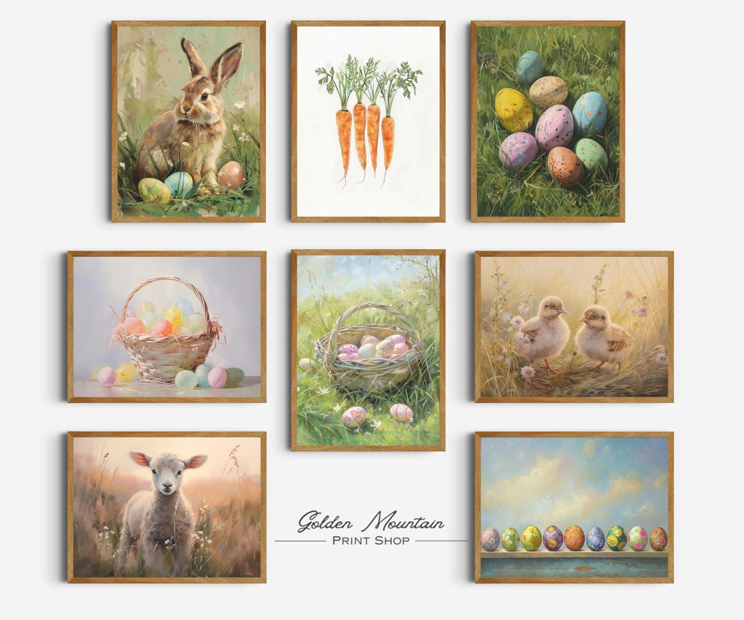 Rustic Printable Vintage Easter Print Set of 8, Spring Wildflower Print ...
