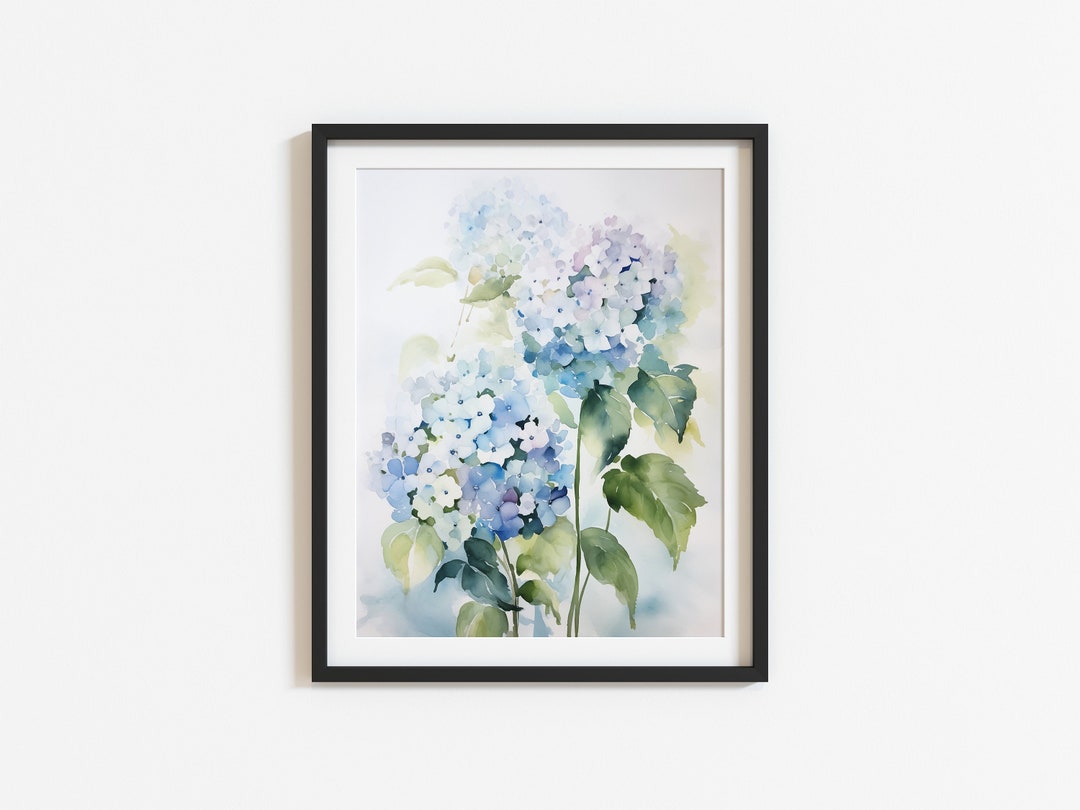 Blue Hydrangea Watercolor Painting, Spring Flower Printable Wall Art ...