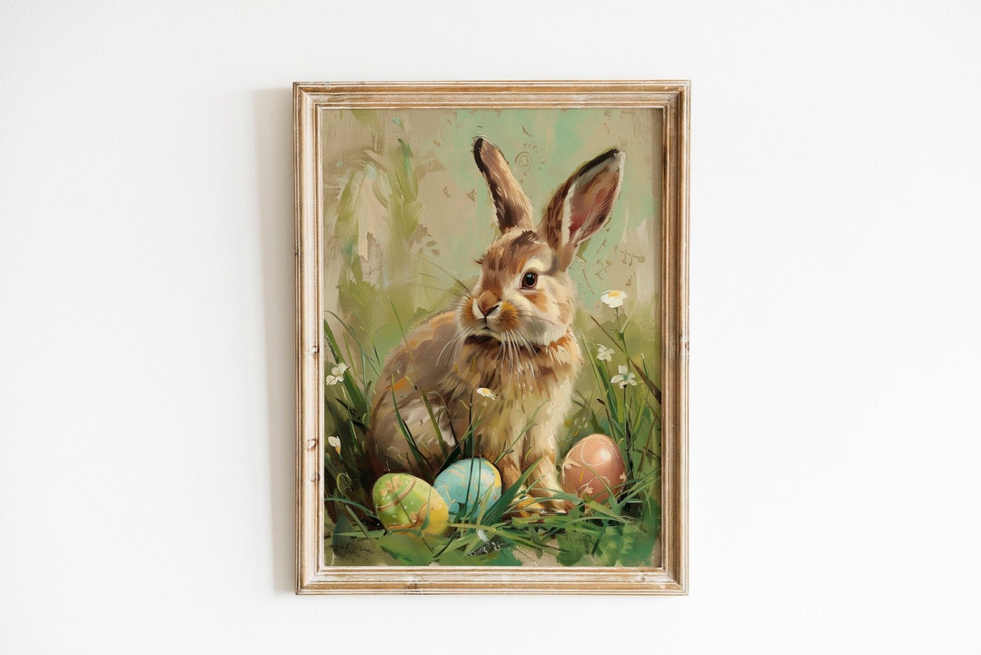 Easter Bunny Printable Wall Art, Cottagecore Rabbit Easter Eggs Digital ...