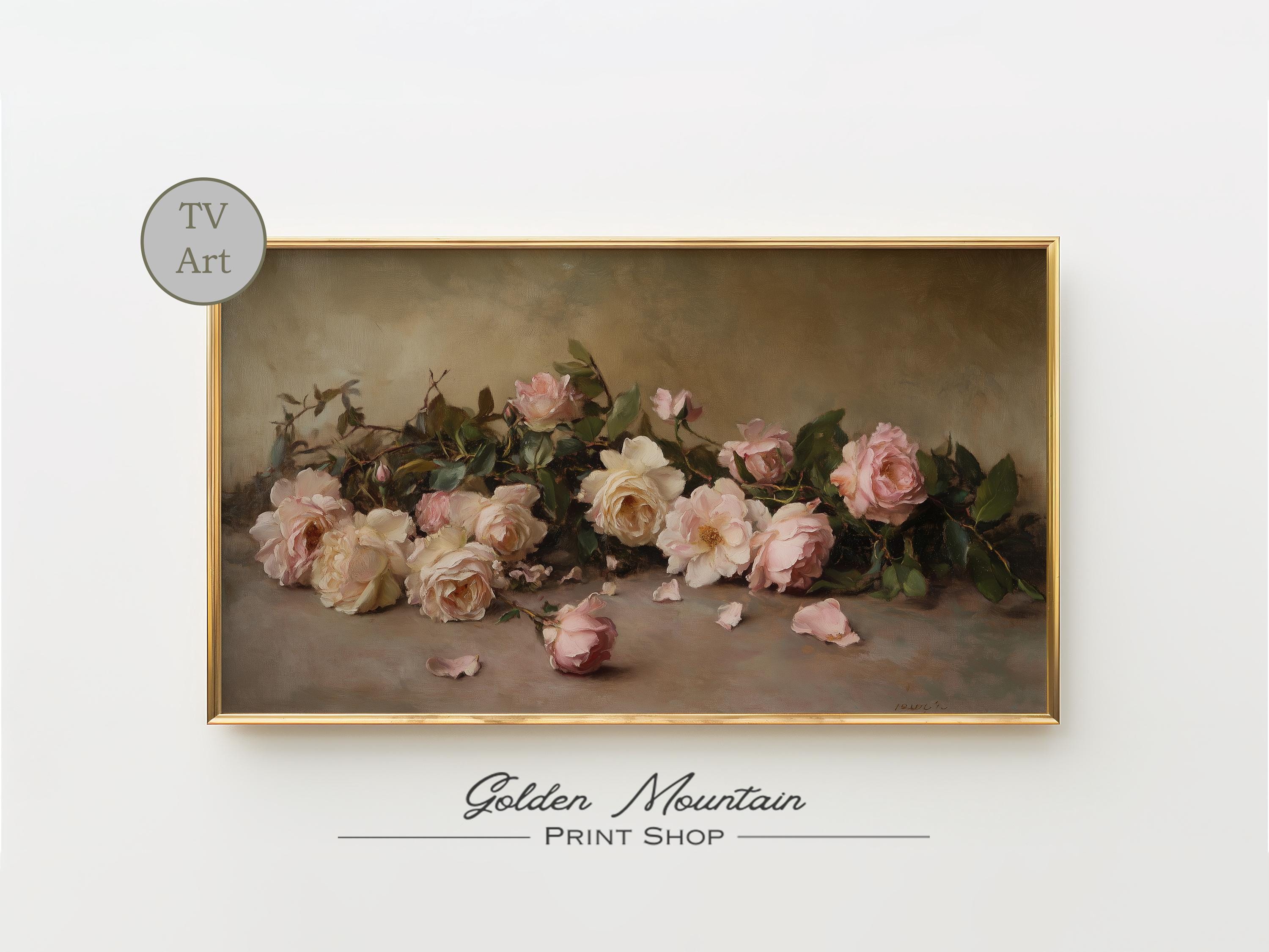 Poster Vintage Fleurs Roses – Grande Impression A0 Pour Décoration Murale