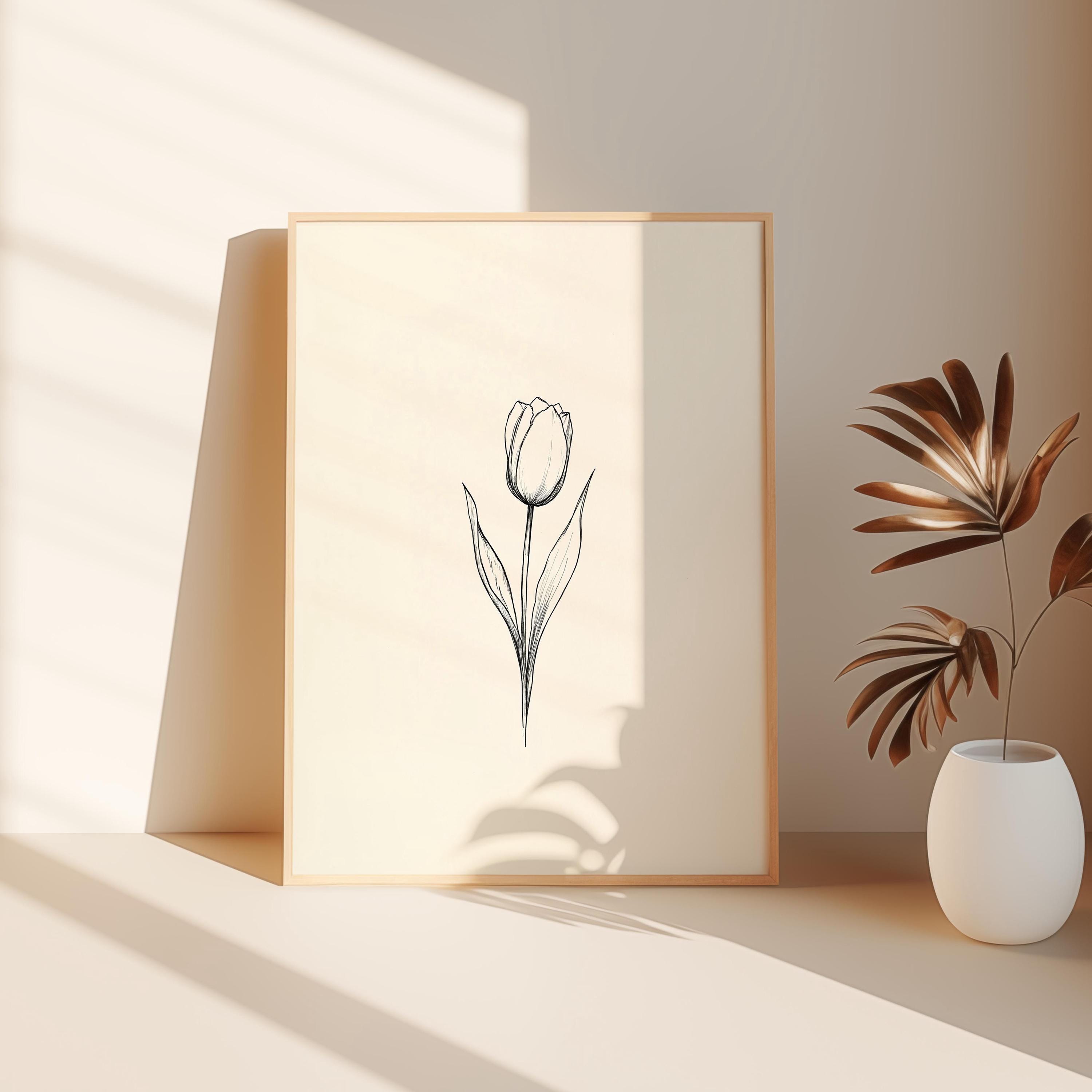 Tulip Line Art Print – Minimalist Floral Wall Art, Black and White ...