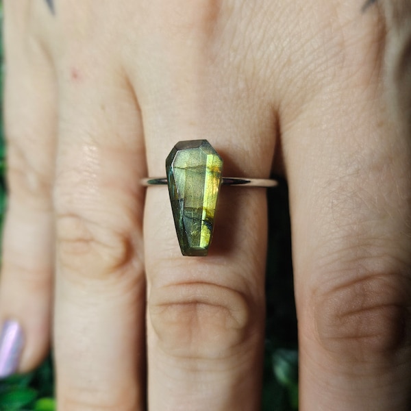 Stainless steel labradorite Coffin ring