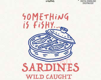 Mercado de sardinas SVG PNG: Diseño retro de pescador