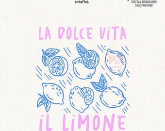 SVG de limão La Dolce Vita, PNG moderno de verão (Download digital)
