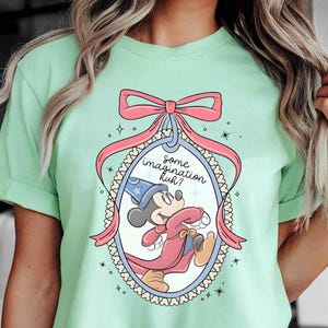 Coquette bow Mickey Sorcerer Shirt, Some imagination huh Fantasia shirt, WDW Disneyland Girls trip Girly aesthetic Shirt, Mickey Wizard Tee