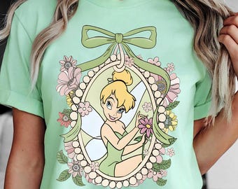 Vintage Disney Tinker Bell Comfort Colors Shirt, Tinkerbell Floral Shirt, Peter Pan Shirt, Fairy Magical Shirt, Disneyworld Shirts