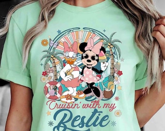 Vintage Disney Minnie Daisy Summer Shirt, Cruisin' with my Bestie Tee, Summer Disney Girls Cruise 2025 T-shirt, Retro Disney Besties Shirts