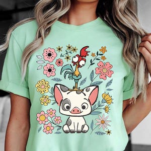 Pua And Hei Hei Shirt, Pua And Hei Hei Floral Tee, Disney Hei Hei Pua Shirt, Cute Disney Trip Shirt, Moana Princess Family Vacation Tee