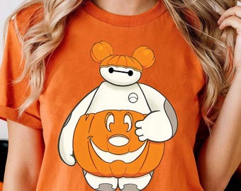 Disney Big Hero 6 Baymax Halloween Pumpkin Fall Shirt, Pumpkin Baymax Sweatshirt, Baymax Mickey Ears Shirt, Disneyland Halloween 2025 TShirt