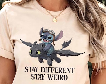 Disney Stitch And Toothless Stay Different Stay Weird Shirt, How To Train Your Dragon Toothless T-shirt, Magic Kingdom Tee, Disneyland Trip