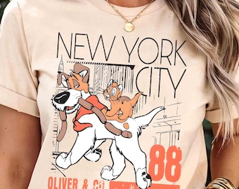 Camiseta vintage de Disney de la ciudad de Nueva York de Oliver y su pandilla del 88, camisetas a juego para la familia, conjuntos para el viaje de 2025, camiseta retro de la película de Nueva York.