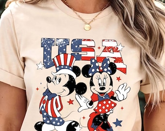 Vintage Mickey Minnie USA Shirt, Disney 4th of July Tee, Patriotic Mickey & Minnie Matching Shirt for Independence Day