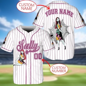 Personalized Sally The Nightmare Before Christmas Baseball Jersey, Custom Disney Sally Jersey Shirt, Disney Baseball Jersey, Birthday Gift image 1
