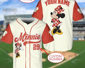 Personalize Disney Minnie Cute Striped White, Custom Disneyland Jersey, Baseball Team, Minnie Mouse Birthday Jersey , Gift for Disney Fans