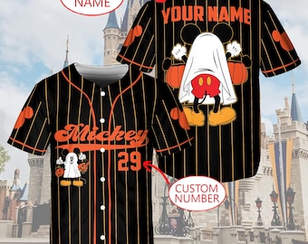 Disney Mickey Halloween Baseball Jersey, Custom Name and Number Shirt, Mickey Ghost Costume Jersey for Adults and Kids, Spooky Disney Outfit