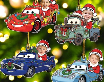Adorno personalizado de Disney Cars, acrílico personalizado con nombre o foto infantil, Rayo McQueen y Mater, regalo de Navidad 2025