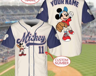 Camiseta de béisbol personalizada de Mickey Mouse, camiseta vintage de Disney personalizada para niños, jóvenes y adultos, atuendo del equipo de Mickey, camiseta de regalo de cumpleaños