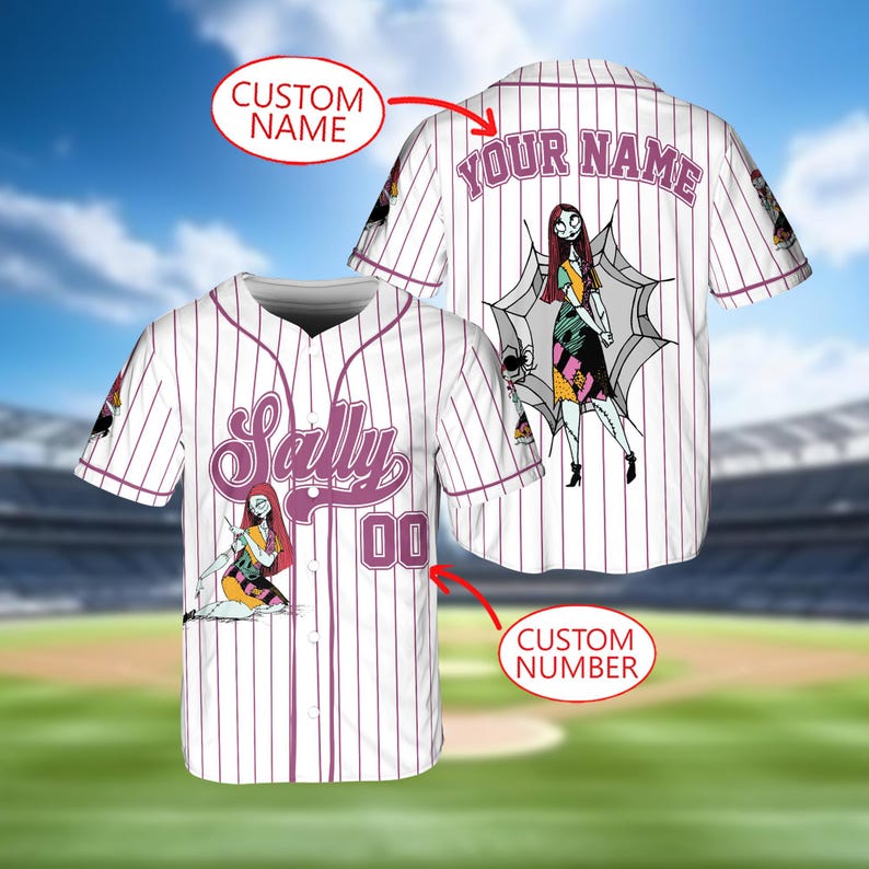 Personalized Sally The Nightmare Before Christmas Baseball Jersey, Custom Disney Sally Jersey Shirt, Disney Baseball Jersey, Birthday Gift image 1