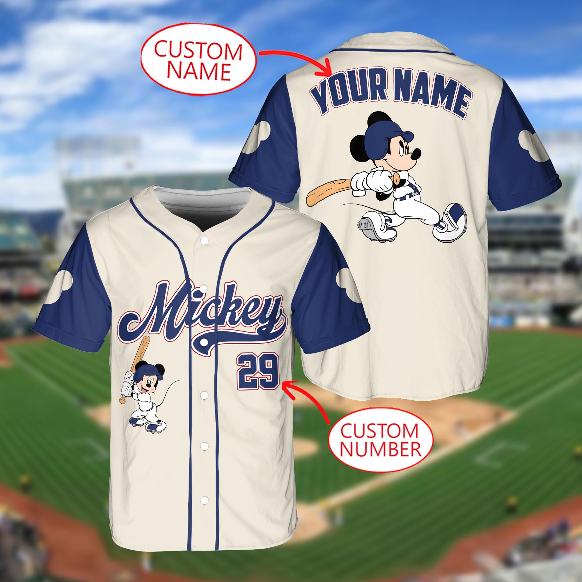 Discover Personalized Mickey Mouse Baseball Jersey, Custom Vintage Disney Jersey Shirt