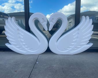 Foam Swan Wedding Decor, Heart Shaped Swan Pair, Indoor Table Figurines