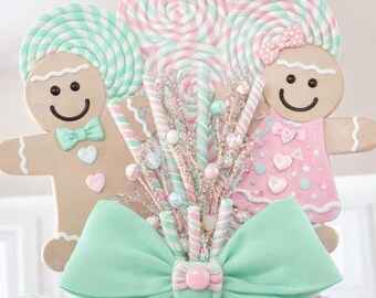Pastel Christmas 28” Tall Huge Glittered Gingerbread Man & Woman Christmas Decor Styrofoam props