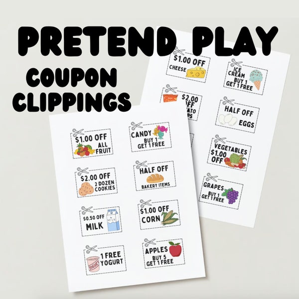 Coupon Clippings for Kid's Pretend Play Wallet or Purse - PDF Printable File