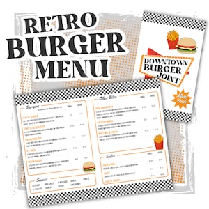 Menu Downtown Burger Joint dla przedszkolaków w formie strefy zabaw dramatycznych/udawania; Plik PDF do wydruku do natychmiastowego pobrania