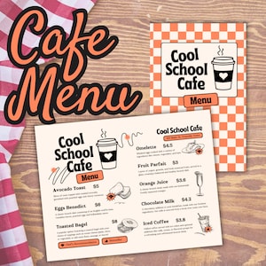 Menu Cool School Cafe para área de recreação dramática - arquivo PDF para impressão