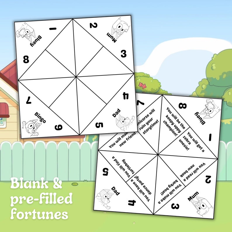 Bluey Fortune Teller Printable Blank or Pre-filled Fortunes - Etsy