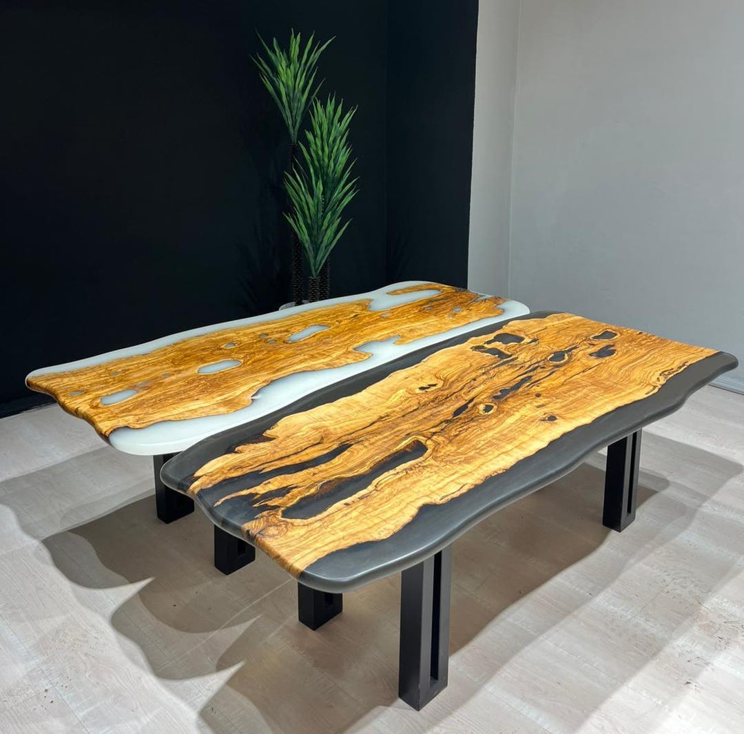 Handmade Olive Wood Epoxy Coffee Table Set | Modern Live Edge Design - Etsy