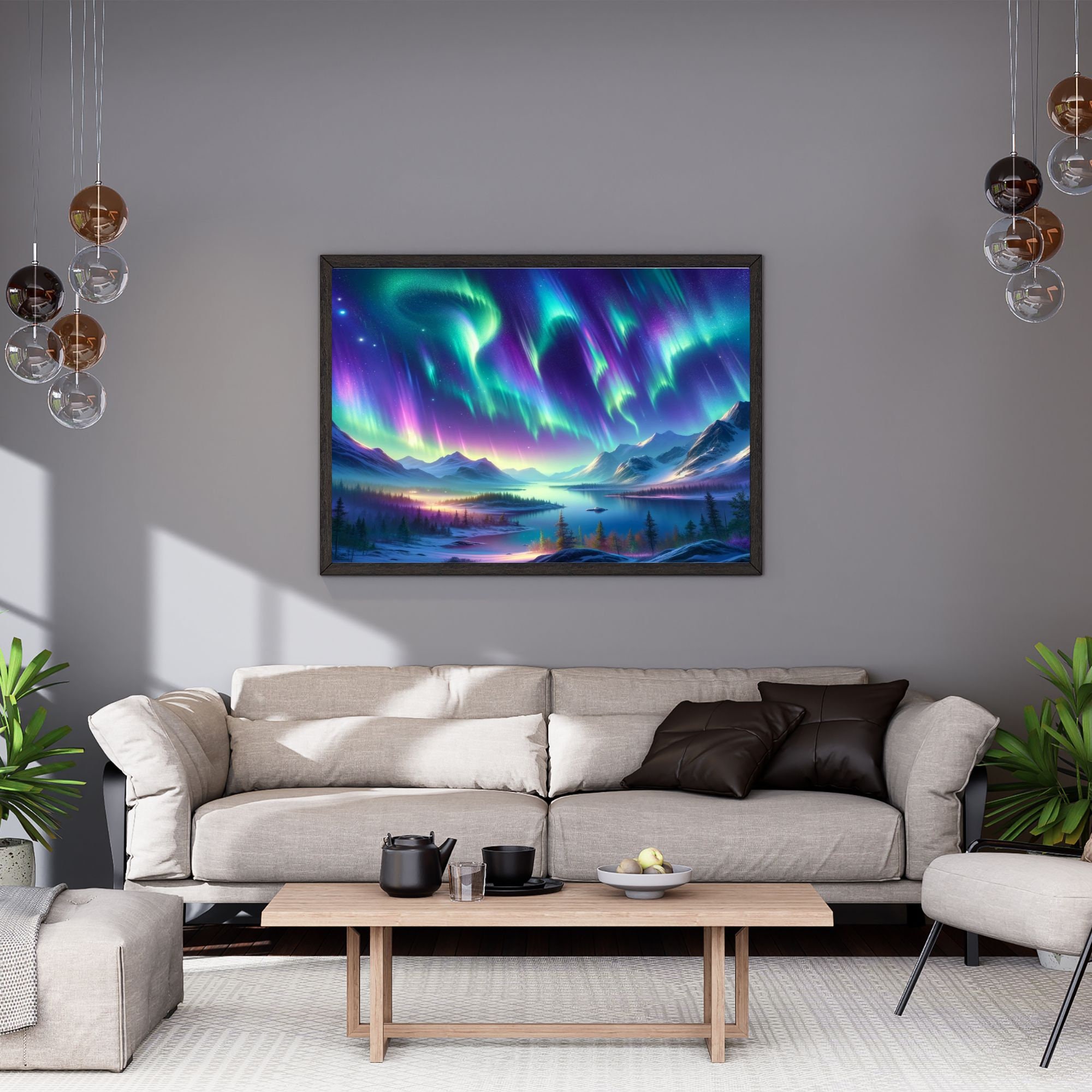 Printable Aurora Borealis Painting, Northern Lights Painting, Northern