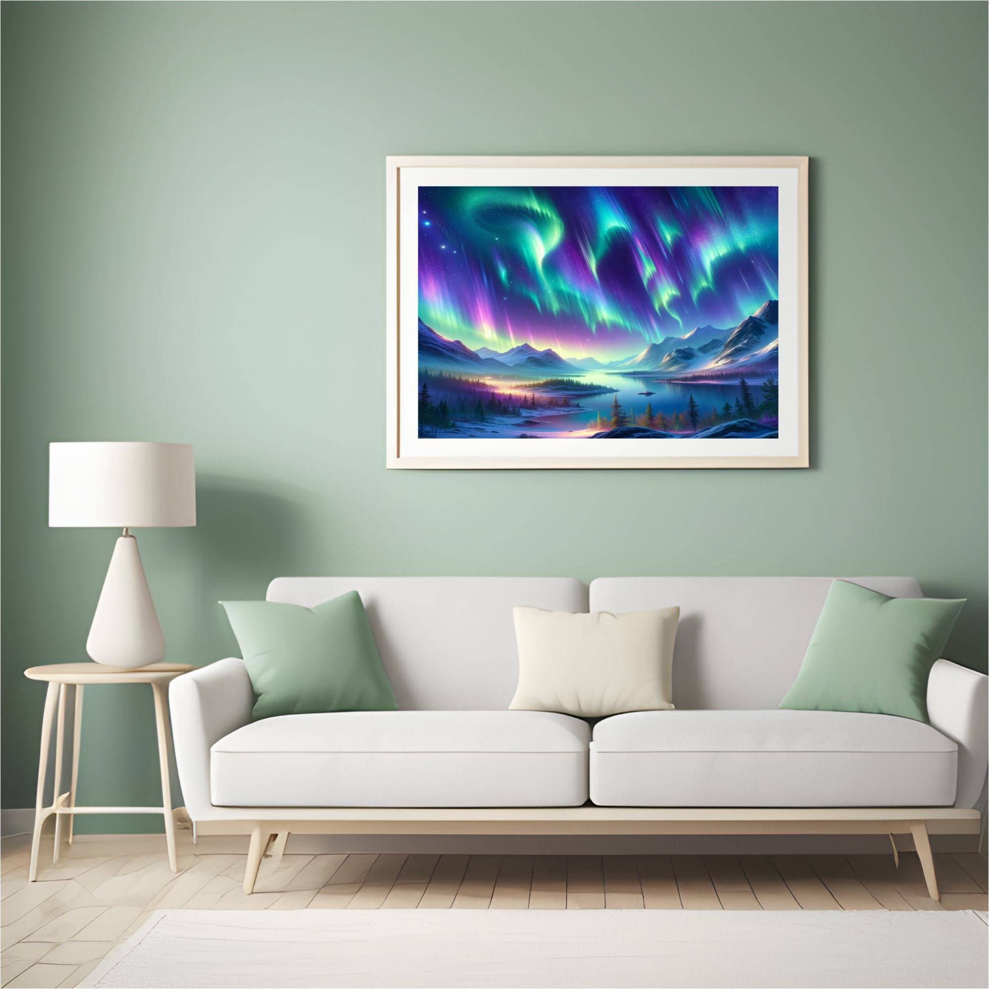 Printable Aurora Borealis Painting, Northern Lights Painting, Northern