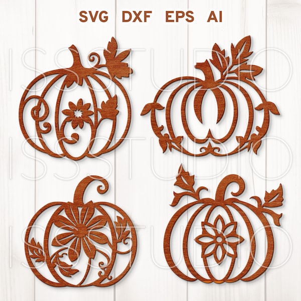 Floral Pumpkin svg, Flower Pumpkin Laser Cut File, Autumn Pumpkins svg, Pumpkin Fall Decor svg, Halloween Pumpkin Glowforge Silhouette
