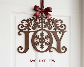 JOY Christmas Door Hanger SVG, Snowflake Sign Svg, Holiday Door Decor, Laser Cut File, Glowforge xTool CNC, Christmas Welcome Sign, Dxf Eps
