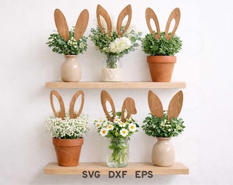 Paquete SVG de orejas de conejo de Pascua, archivo cortado con láser de orejas de conejo de madera, decoración de Pascua, conejo de Pascua SVG, conejitos en un palo, decoración del hogar