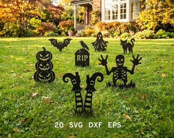 Pacchetto di file SVG di mani di Halloween per paletti da giardino, decorazioni per erba a forma di lapide, taglio laser da giardino, file SVG di benvenuto per Halloween, scheletro, Xtool CNC Glowforge