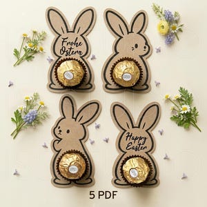 イースター バニー チョコレート ホルダー SVG、ラウンド チョコレート Druckvorlage Ostern、Osterhase Verpackung zum Drucken、DIY for Cricut、Ferrero Rocher PDF
