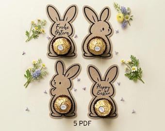Soporte de chocolate de conejito de Pascua SVG, Druckvorlage Ostern de chocolate redondo, Osterhase Verpackung zum Drucken, DIY para Cricut, Ferrero Rocher PDF