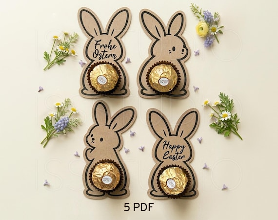 Easter Bunny Chocolate Holder SVG, Round Chocolate Druckvorlage Ostern, Osterhase Verpackung zum Drucken, DIY for Cricut, Ferrero Rocher PDF