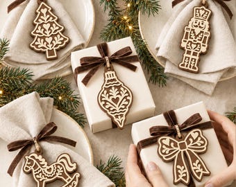 Christmas Ornaments SVG Bundle, Layered Christmas Gift Tags, Nutcracker SVG, Bow SVG, Holiday Table Decor, Laser Cut Files, Glowforge xTool