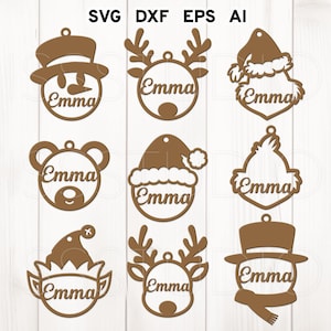 Simpatici ornamenti per nomi di Natale in formato Svg, ornamenti per personaggi natalizi in formato Svg, file di taglio laser per ornamenti di Natale, Natale Glowforge, ornamento per nomi in formato Svg