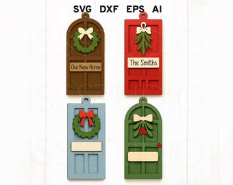 Christmas Door Ornaments Svg Bundle, Our New Home Svg, Our First Christmas Svg, Family Ornaments Svg, Name Tag Svg, Laser Cut, Glowforge Svg