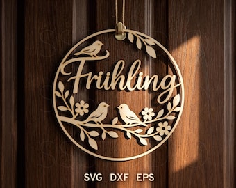 Frühling Door Hanger svg, Señal de puerta de Pascua, Archivo láser Easter Glowforge, Archivo Cricut de Pascua, Ostern, Frühling Fenster Deko, Fensteraufhänger