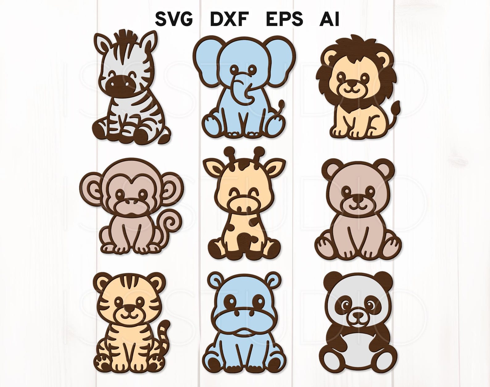 Cute Safari Animals Laser Cut Svg, Safari Animal Shapes Svg Bundle ...