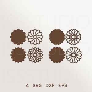 Sous-verres à motif floral pour café et thé (SVG), fichier de découpe laser pour sous-verres ronds, lot de sous-verres (SVG), sous-verres en bois (DXF), sous-verres à motifs floraux, Xtool image 2