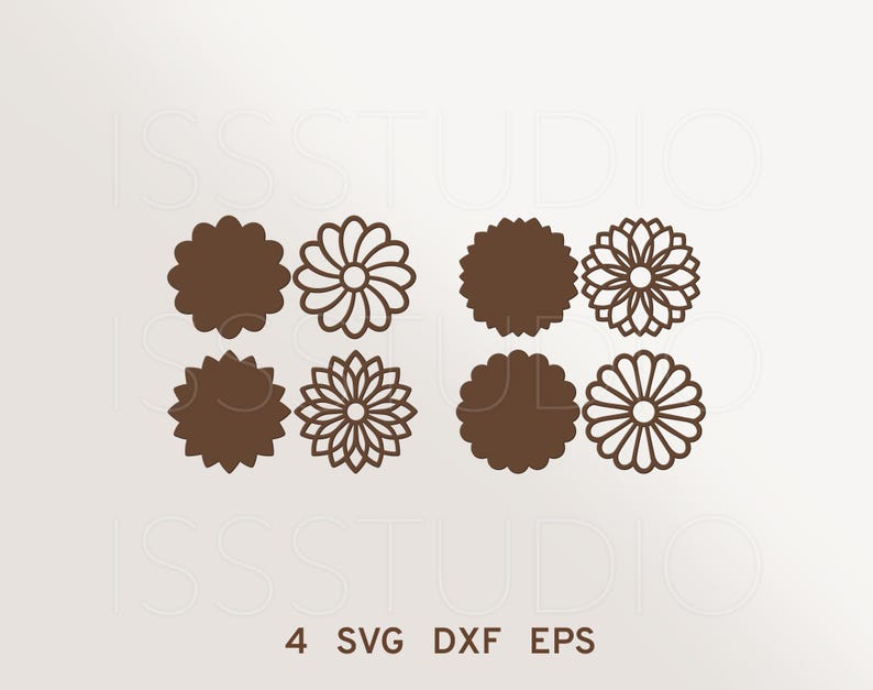 Sous-verres à motif floral pour café et thé (SVG), fichier de découpe laser pour sous-verres ronds, lot de sous-verres (SVG), sous-verres en bois (DXF), sous-verres à motifs floraux, Xtool image 2